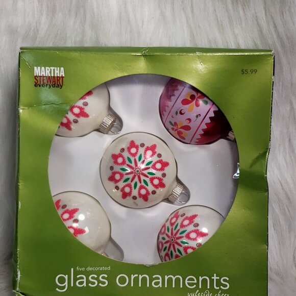 MARTHA STEWART Pink Christmas Gift / Tree Ornaments : Set Of 5 w/ box retro - Picture 10 of 10